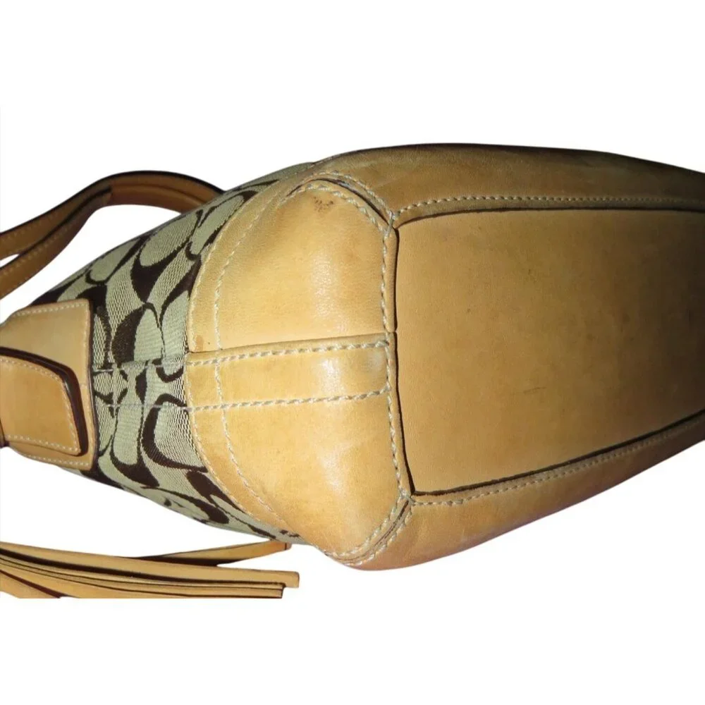 Coach 2005 Y2K Signature Khaki Canvas & Vachetta Leather East West Demi Baguette